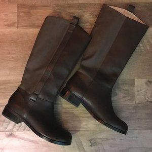 Tall Brown Leather and Canvas Equestrian Boots